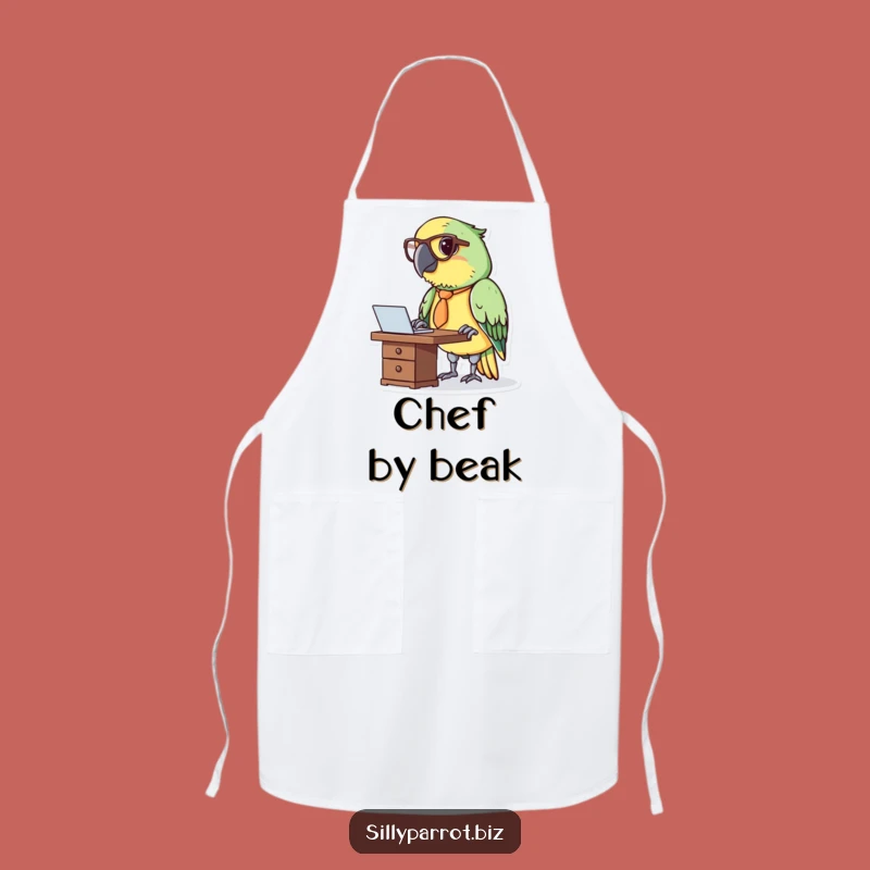 Funny Parrot at Desk Apron - Professional Chef Bird Gift