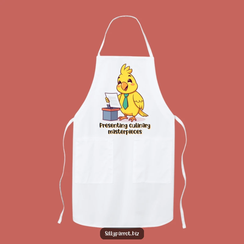 Funny Parrot Presenter Apron: Enthusiastic Bird Wear for Office Chefs