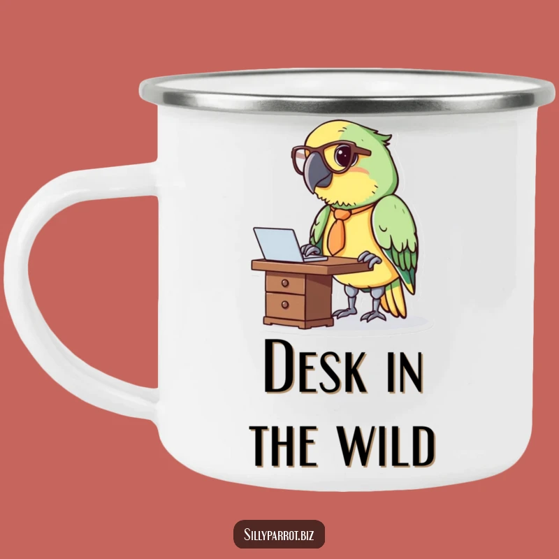 Funny Parrot at Desk Camping Mug - Durable & Professional Bird Gift