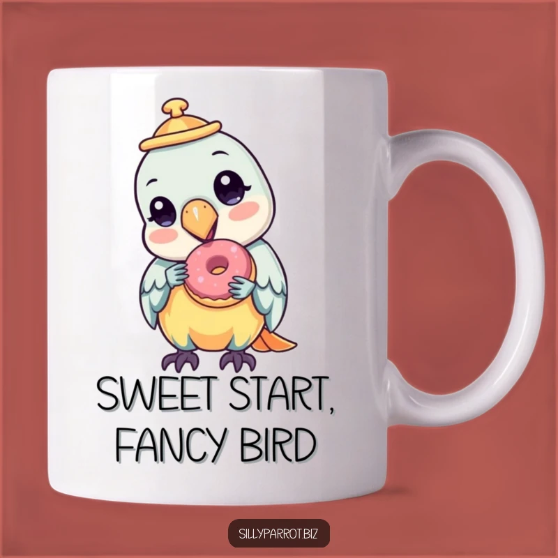 Funny Parrot Donut Mug: Dapper Bird's Treat Time, Perfect Gift for Sweet Tooths