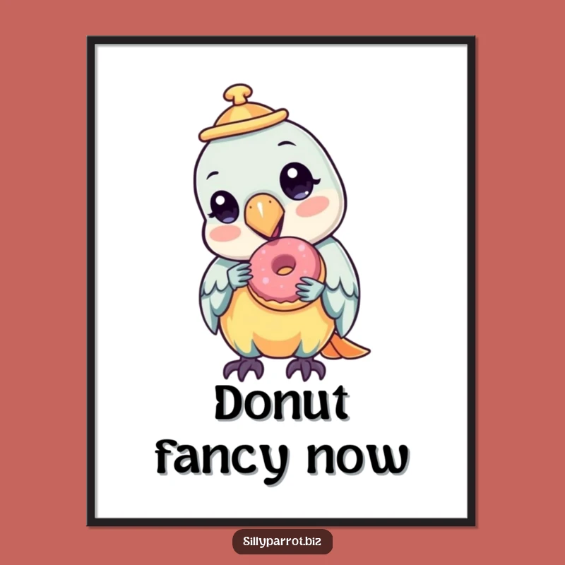 Funny Parrot Donut Digital Art Print: Charming Treat Art, Hilarious Decor Gift