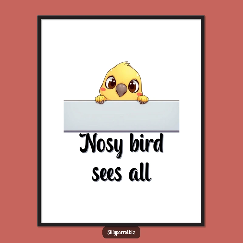 Funny Curious Parrot Digital Art - Instant Whimsical Office Decor for Parrot Lovers