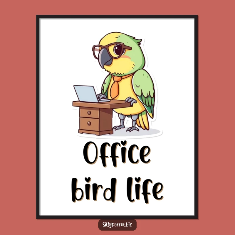 Funny Parrot at Desk Digital Art - Whimsical Printable Office Decor
