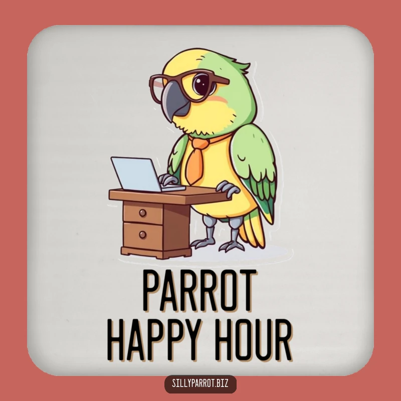Funny Parrot at Desk Coaster - Professional Bird Drink Decor