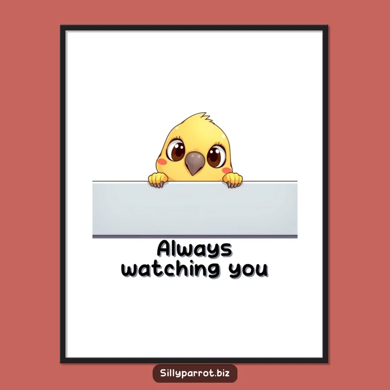 Funny Curious Parrot Poster - Whimsical Office Art for Parrot Lovers