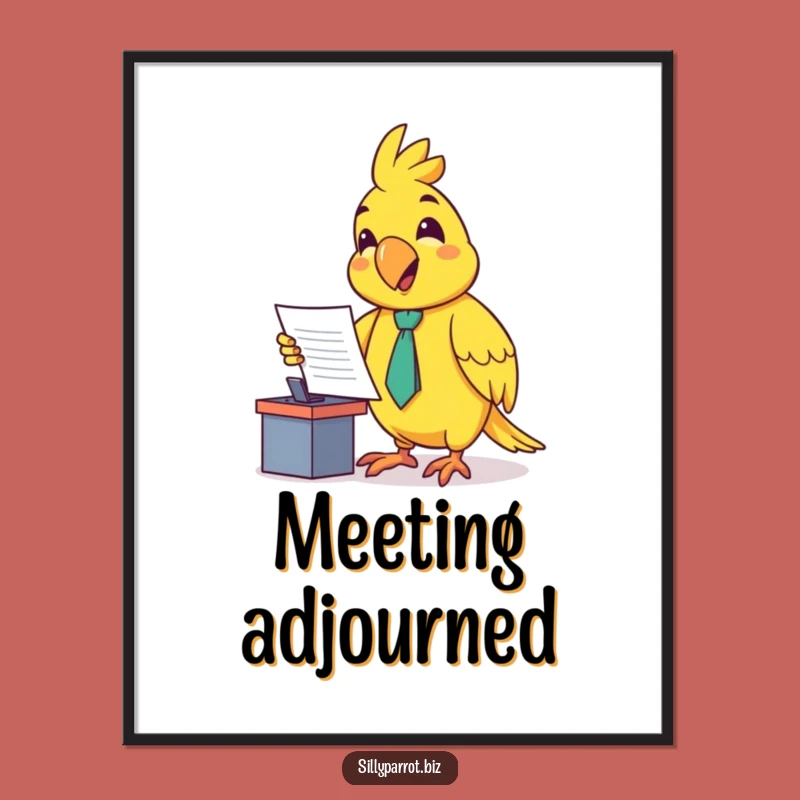 Funny Parrot Presenter Poster: Enthusiastic Bird Art for Office Decor