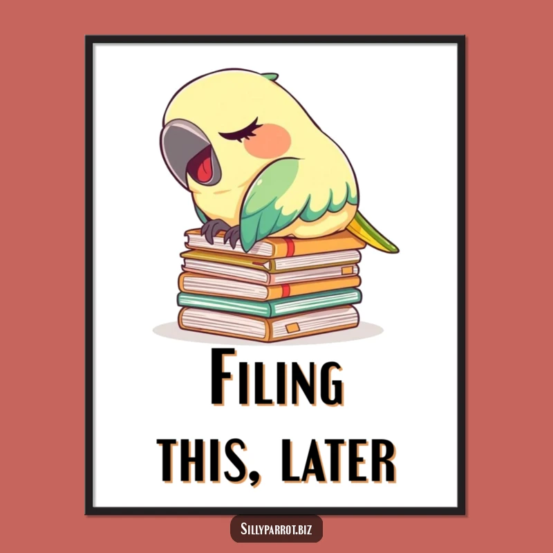 Funny Tired Parrot Poster: Decorate with Relatable Exhaustion and Humor