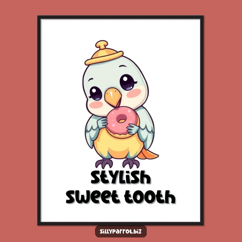 Funny Parrot Donut Poster: Charming Treat Art, Hilarious Wall Decor Gift