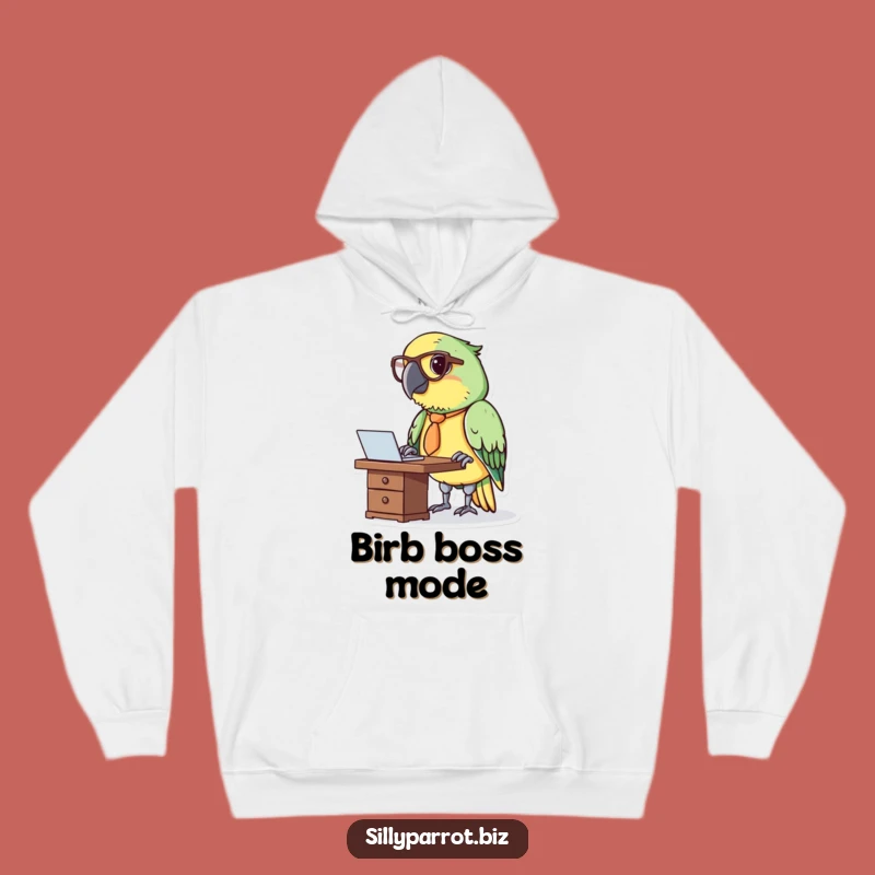 Funny Parrot at Desk Hoodie - Cozy Professional Bird Sweatshirt
