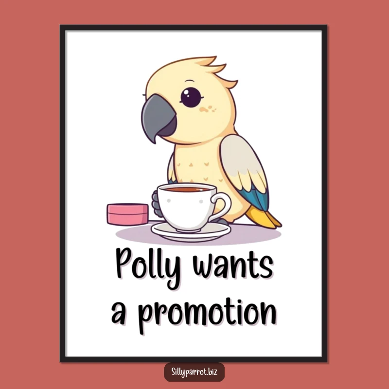 Free Printable Wall Art: Funny Parrot Sips Tea, Quirky Office Decor Downloadable Gift!