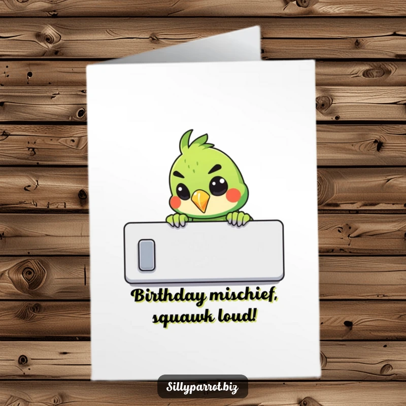 Funny Free Printable Birthday Card: Parrot peeking over cubicle wall with a mischievous grin, office humor, cheeky character.