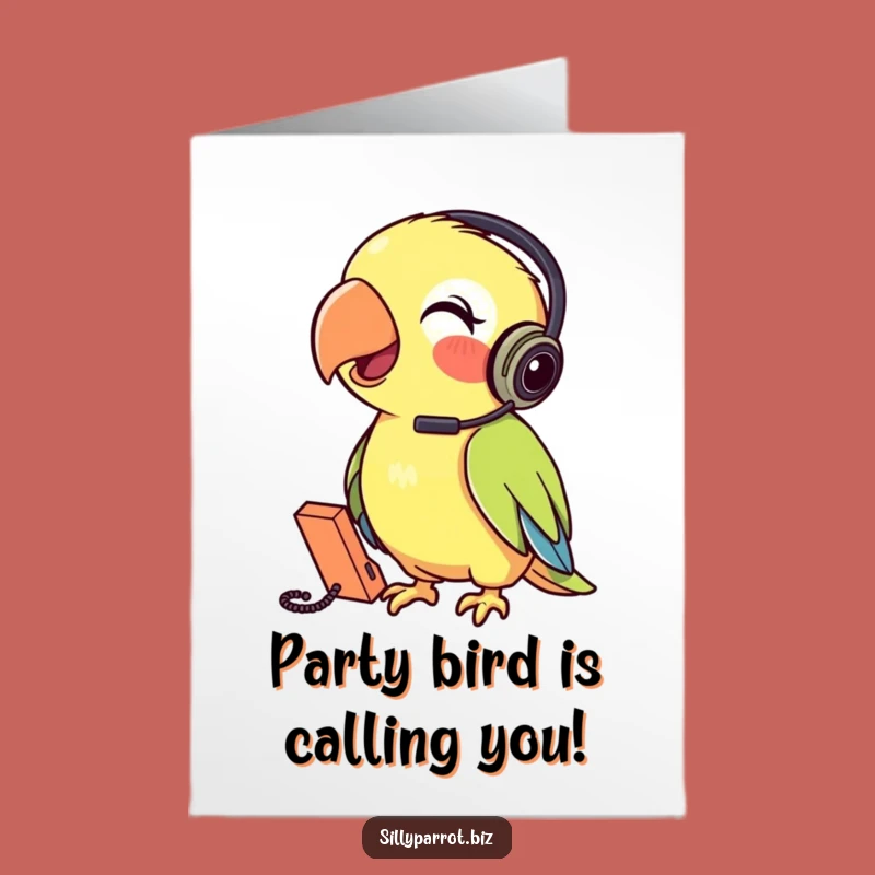 Free Printable Birthday Card: Parrot on Phone, Downloadable Funny Greeting