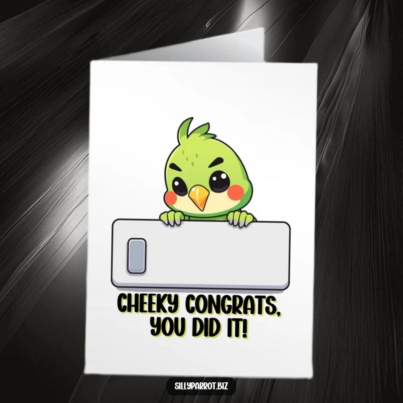 Funny Free Printable Congrats Card: Parrot peeking over a cubicle wall, mischievous grin, office congratulations, funny bird.