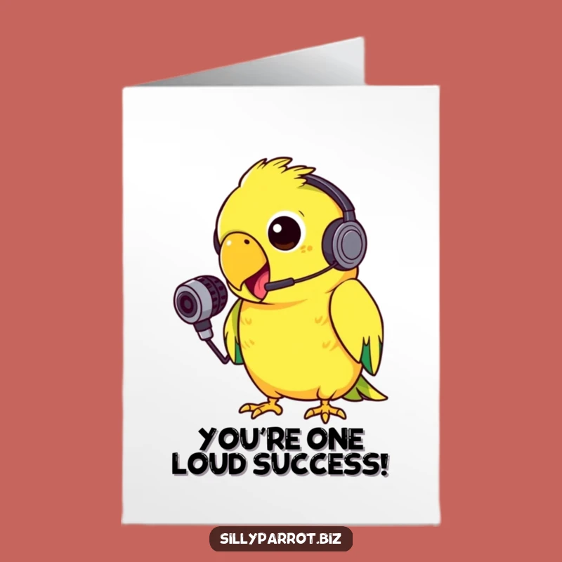 Free Printable Congrats Card: Silly Parrot Headset Squawking Funny Downloadable Gift