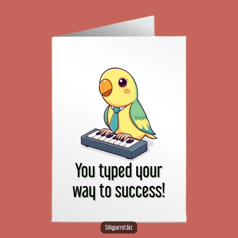 Free Printable Congrats Card: Parrot Typing Success, Downloadable Funny Business Greeting