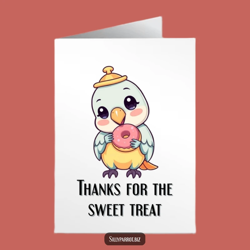 Free Printable Thank You Card: Parrot's Sweet Thanks with a Tiny Donut!