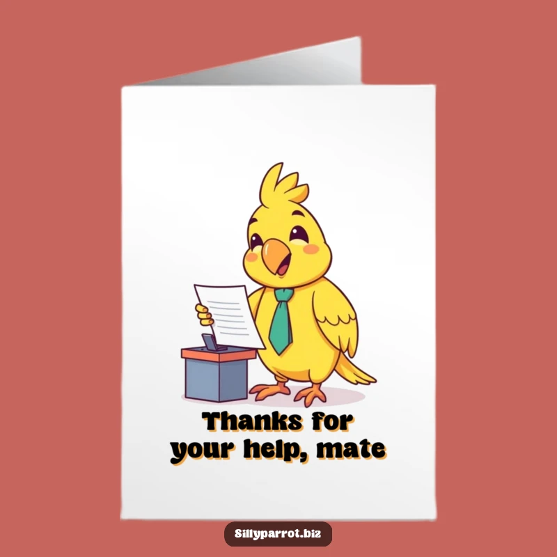 Free Printable Thank You Card: Parrot Tie Presenting Document Funny Downloadable Gift