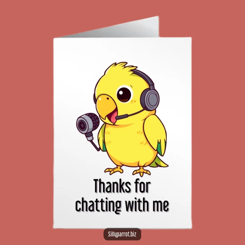 Free Printable Thank You Card: Silly Parrot Headset Squawking Funny Downloadable Gift