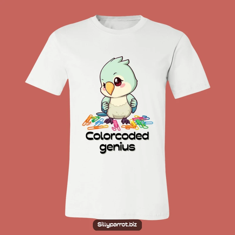 Funny Parrot T-Shirt: Meticulous Bird Organizing Clips, Hilarious Apparel for Detail Lovers