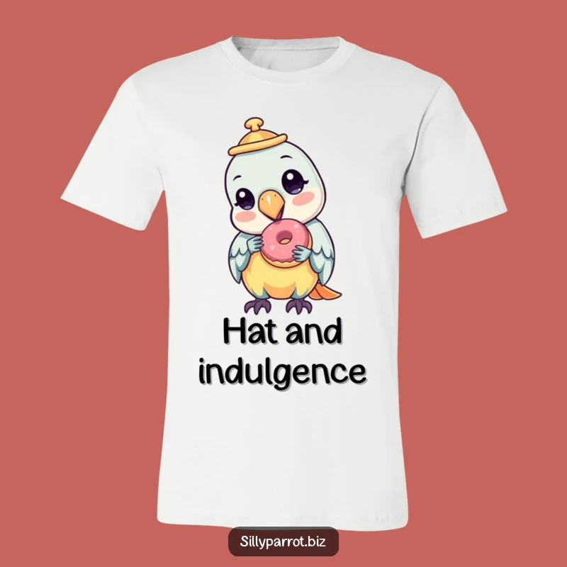 Funny Parrot Donut T-Shirt: Stylish Bird Enjoying a Treat, Hilarious Apparel