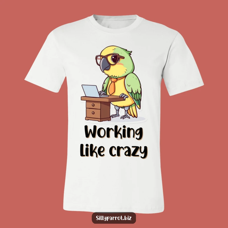 Funny Parrot at Desk T-Shirt - Professional Bird Graphic Tee