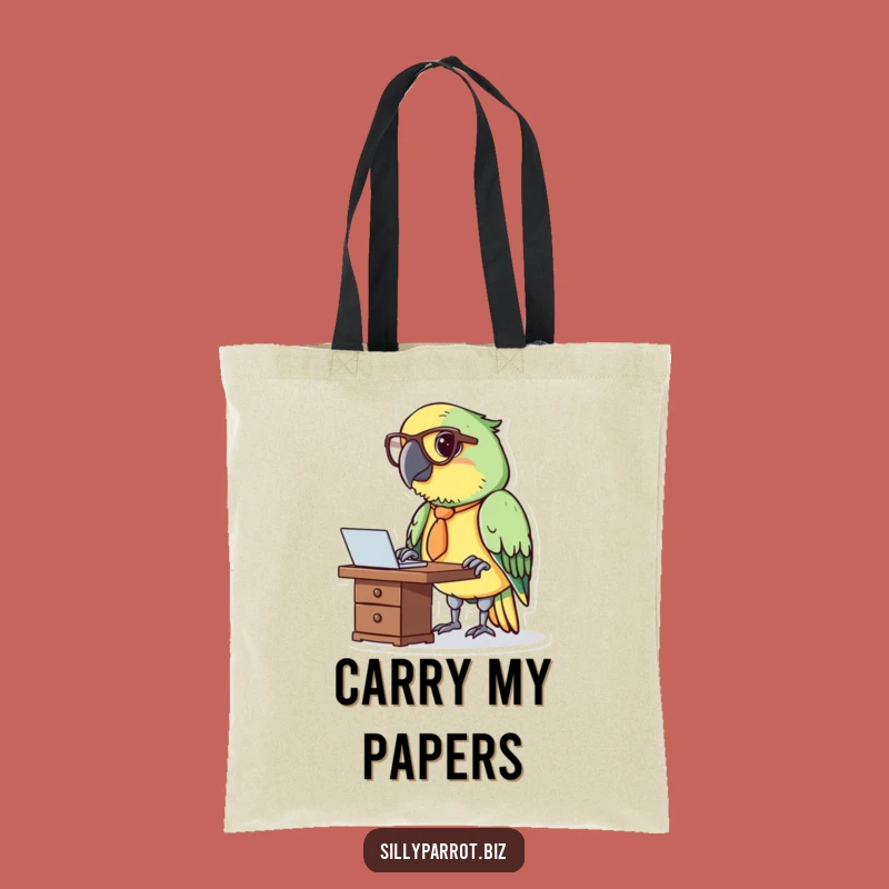 Funny Parrot at Desk Tote Bag - Professional Bird Carryall